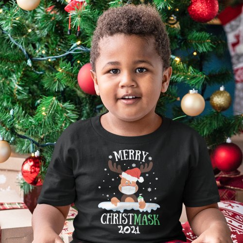 Fun merry Christmask 2021 reindeer mask sanitizer Toddler T_shirt