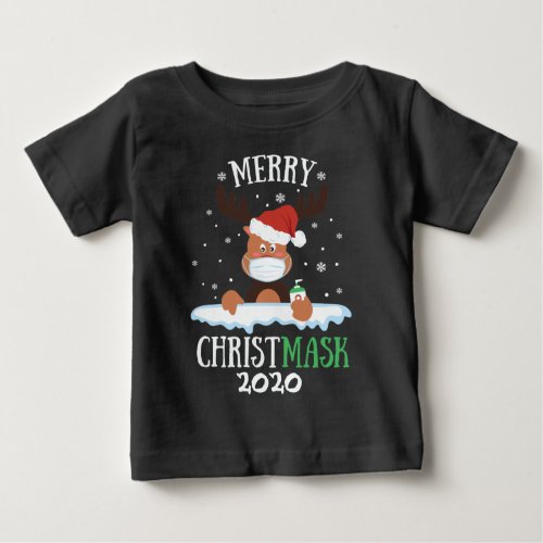 Fun merry Christmask reindeer face mask sanitizer Baby T_Shirt