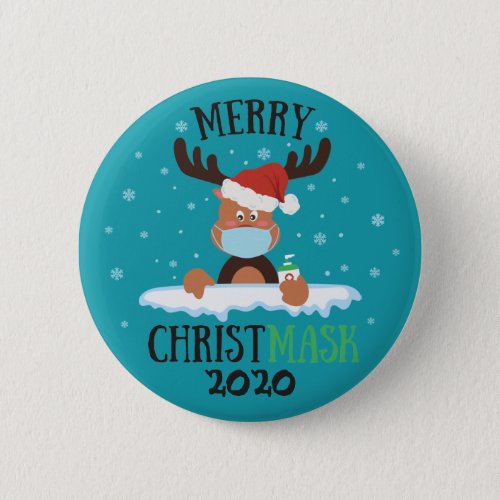 Fun merry Christmask reindeer face mask sanitizer Button