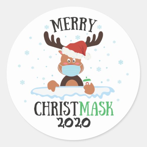 Fun merry Christmask reindeer face mask sanitizer Classic Round Sticker
