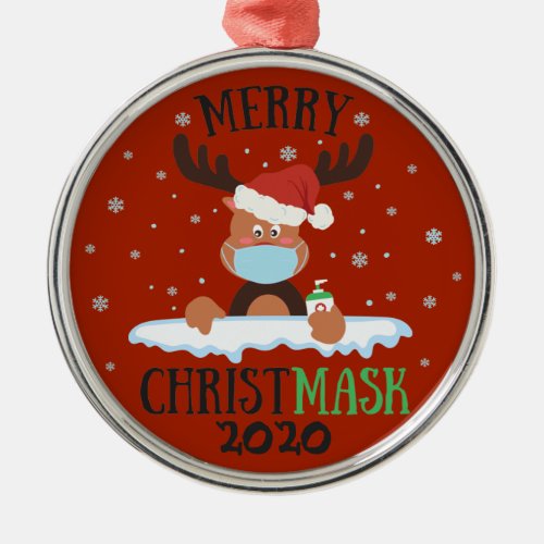 Fun merry Christmask reindeer face mask sanitizer Metal Ornament