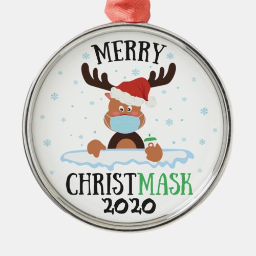 Fun merry Christmask reindeer face mask sanitizer Metal Ornament