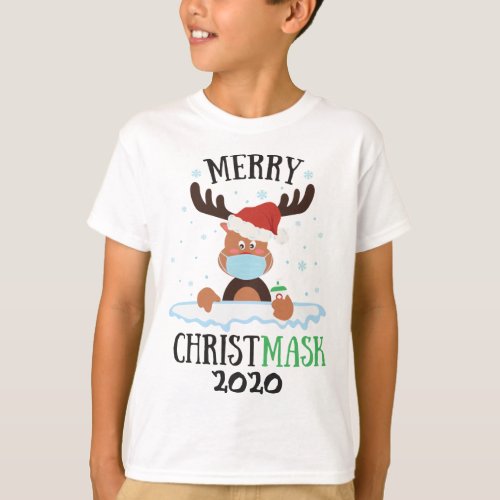 Fun merry Christmask reindeer face mask sanitizer T_Shirt