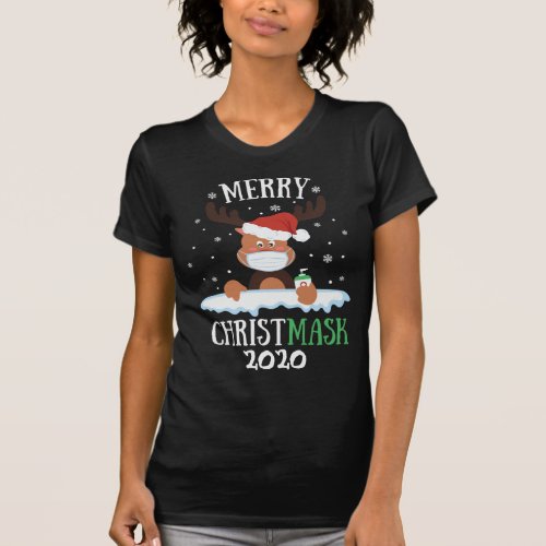 Fun merry Christmask reindeer face mask sanitizer T_Shirt