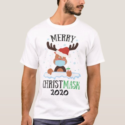 Fun merry Christmask reindeer face mask sanitizer T_Shirt