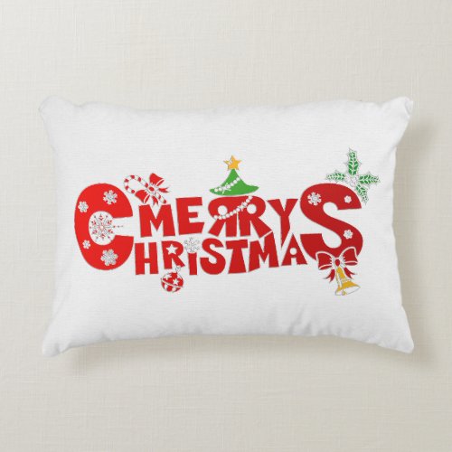 Fun Merry Chritmas Text With Bells Accent Pillow