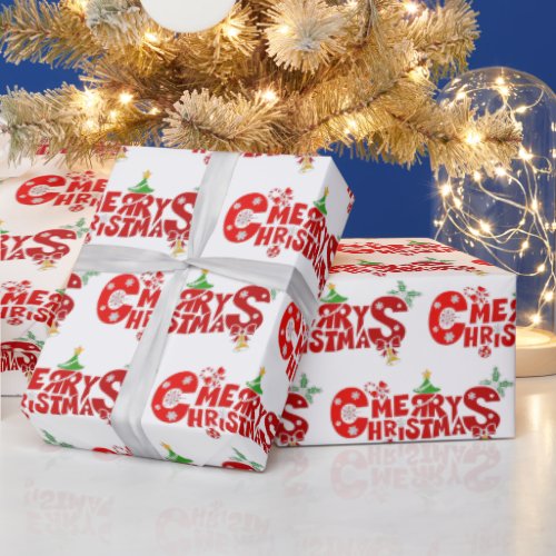 Fun Merry Chritmas Text With Bells Wrapping Paper