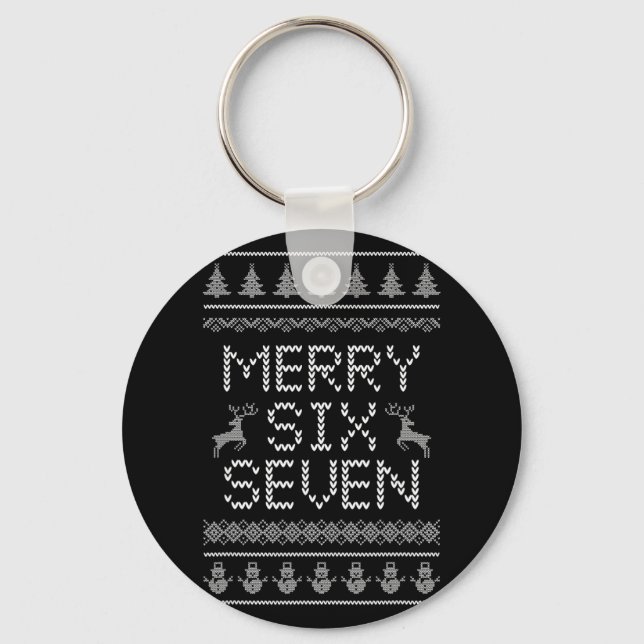 Fun Merry Six Seven 6 7 Meme Design Christmas Humo Keychain (Front)
