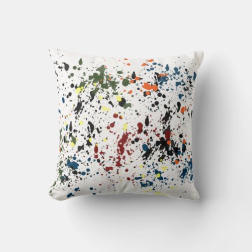 Fun Messy Colorful Paint Splatters Modern Abstract Throw Pillow