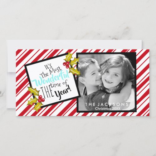 Fun Messy Peppermint Stripe Photo Frame Christmas Holiday Card