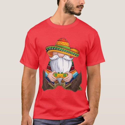 fun Mexican Gnome Cinco De Mayo gamer gaming kids  T_Shirt