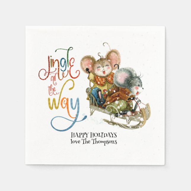Fun Mice Sleighing Jingle All The Way Glitter Napkins (Front)