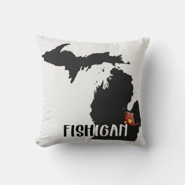 fun Michigan state graphic with fish Throw Pillow (Front)