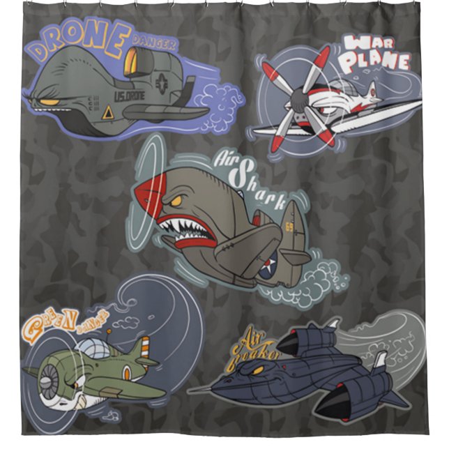 Fun Military Planes Shower Curtain (Front)