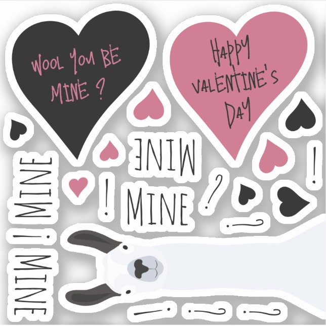 Fun Mine Mine Mine Mine Valentines Llama Theme Sticker (Front)