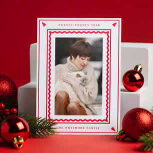 Fun Minimal Retro Wavy Pine Tree Photo Christmas Letterpress Photo Cards