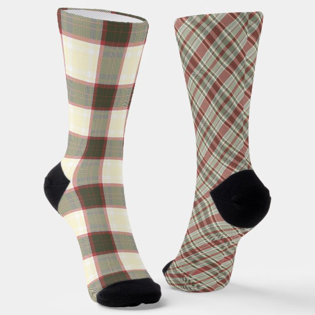 Fun Mismatch Odd Christmas Plaid Socks (Angled)