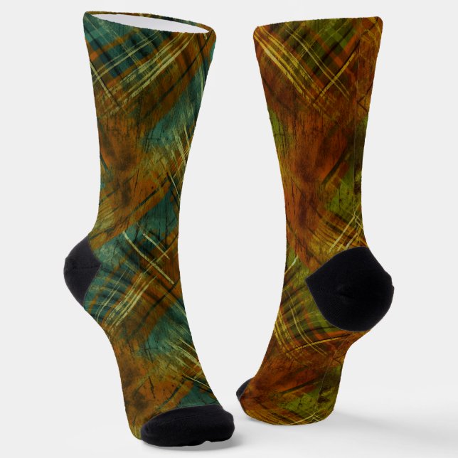 Fun Mismatch Odd Sox  Christmas Pattern Plaid Socks (Angled)