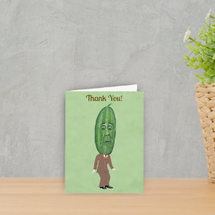 Fun Mister Pickle Head Man Brown Suit on Green Thank You Card