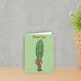 Fun Mister Pickle Head Man Brown Suit on Green Thank You Card