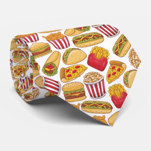 fun mixed food lovers tiled pattern neck tie (Rolled)