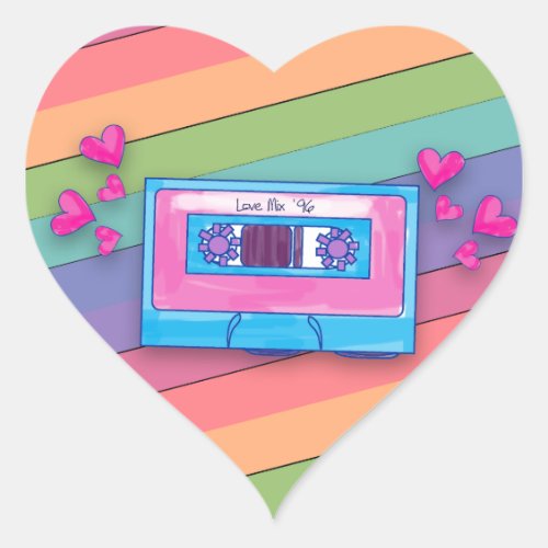 Fun Mixtape Rainbow Background Retro Music Love Heart Sticker