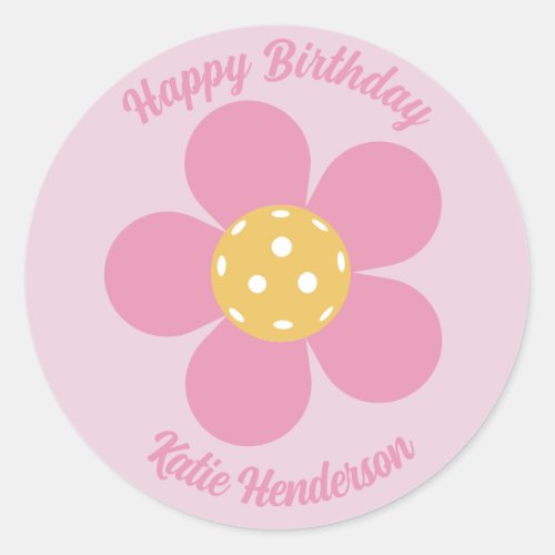 Fun Mod Retro Pickleball Flower Personalized  Classic Round Sticker