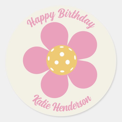 Fun Mod Retro Pickleball Flower Personalized  Classic Round Sticker