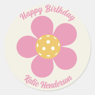 Fun Mod Retro Pickleball Flower Personalized Classic Round Sticker