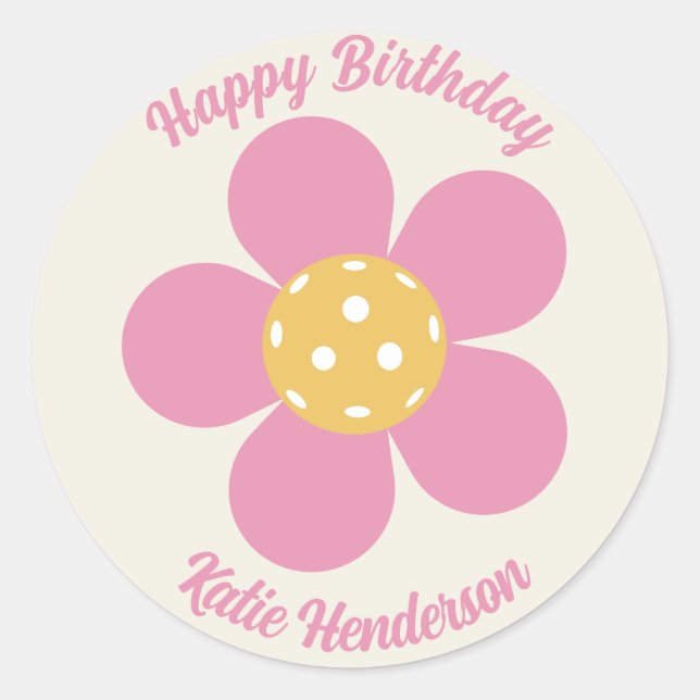 Fun Mod Retro Pickleball Flower Personalized  Classic Round Sticker (Front)