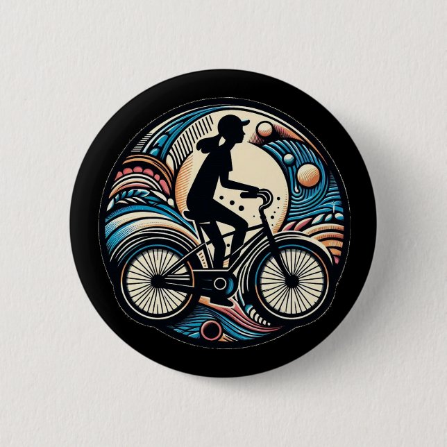 Fun Modern Abstract Bike Logo for Women Button (Front)