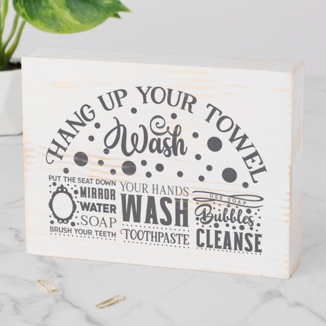 Fun Modern Bathroom Farmhouse Wash Bubble Wooden Box Sign (In Situ Horizontal)