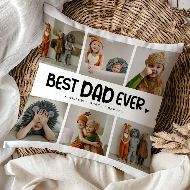Fun Modern 'BEST DAD EVER' 6 Photo Throw Pillow (Creator Uploaded)