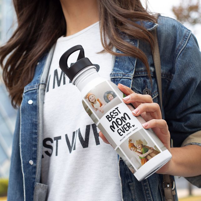 Fun Modern 'BEST MOM EVER' 14 Photo Stainless Steel Water Bottle (Creator Uploaded)