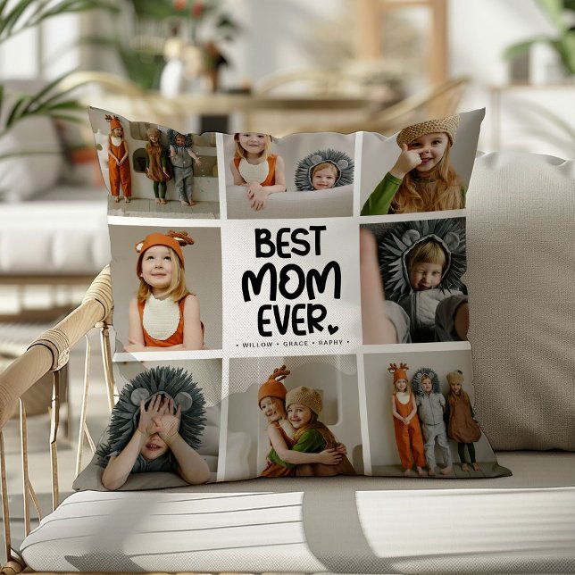 Fun Modern 'BEST MOM EVER' 6 Photo Throw Pillow (Creator Uploaded)