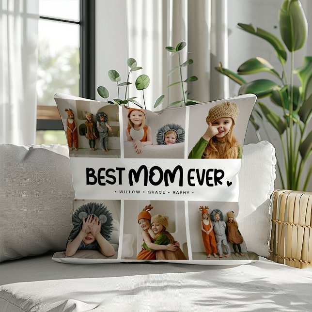 Fun Modern 'BEST MOM EVER' 6 Photo Throw Pillow (Creator Uploaded)