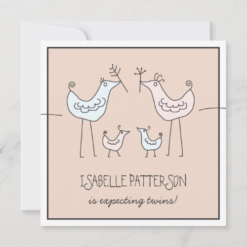 Fun Modern Birds Twin Baby Shower Invitation