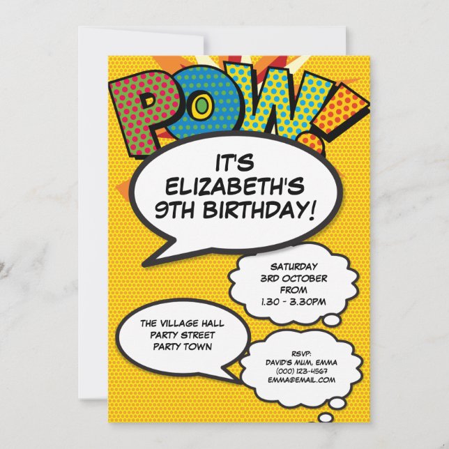 Fun Modern Birthday Party Any Age POW Invitation (Front)