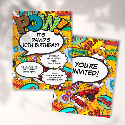 Fun Modern Birthday Party Comic Book Invitation Postcard