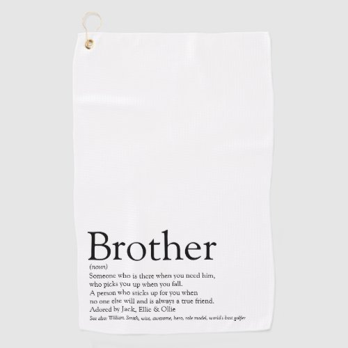 Fun Modern Black and White Brother Definition  Golf Towel