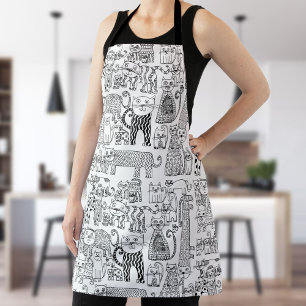 Fun Modern Black and White Cats And Kittens Apron
