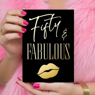 Fun Modern Black Fifty Fabulous Lips Birthday Foil Invitation