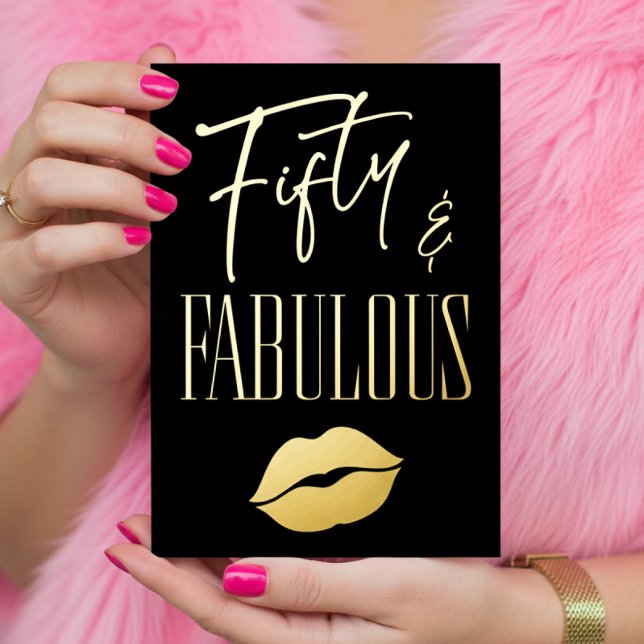 Fun Modern Black Fifty Fabulous Lips Birthday Foil Invitation (Creator Uploaded)