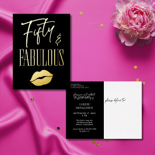 Fun Modern Black Fifty Fabulous Lips Birthday Foil Invitation Postcard