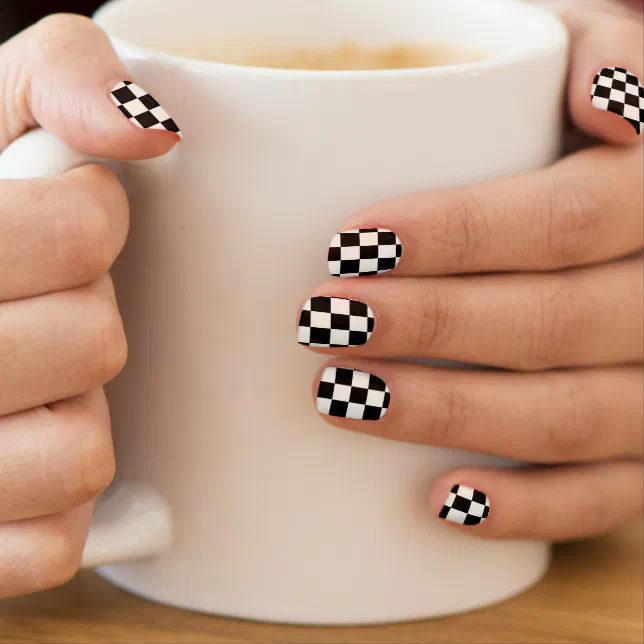 Fun Modern Black & White Checkerboard Pattern Minx Nail Art Zazzle