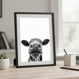 Fun Modern Black White Cow Rustic Farmhouse  Poster