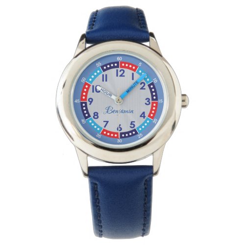 Fun Modern Blue Stylish Custom Name Kids Watch