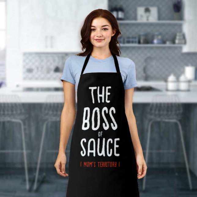 Fun Modern Boss Mom Black White Kitchen Bold Typ Apron (Creator Uploaded)