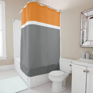 Fun Modern Bright Orange Gray White Color Block Shower Curtain