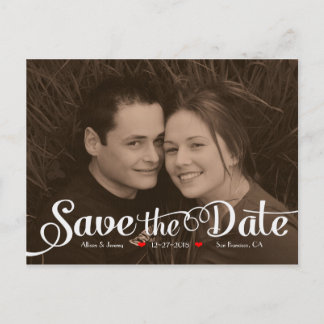 Fun Modern Calligraphy Sepia Photo Save the Date Announcement Postcard